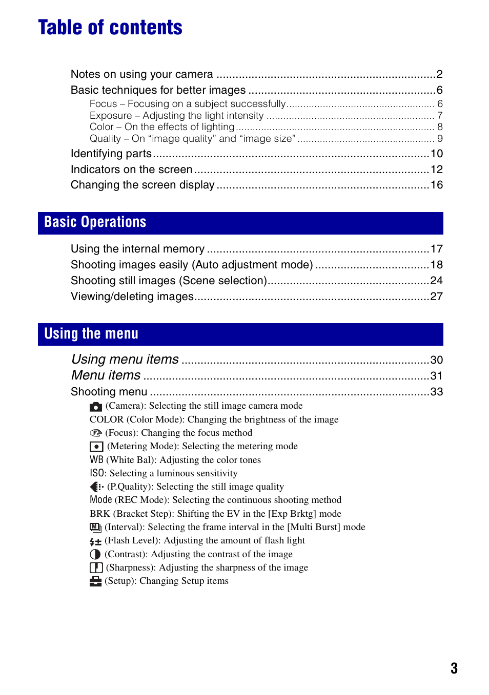 Sony DSC-T10 User Manual | Page 3 / 116