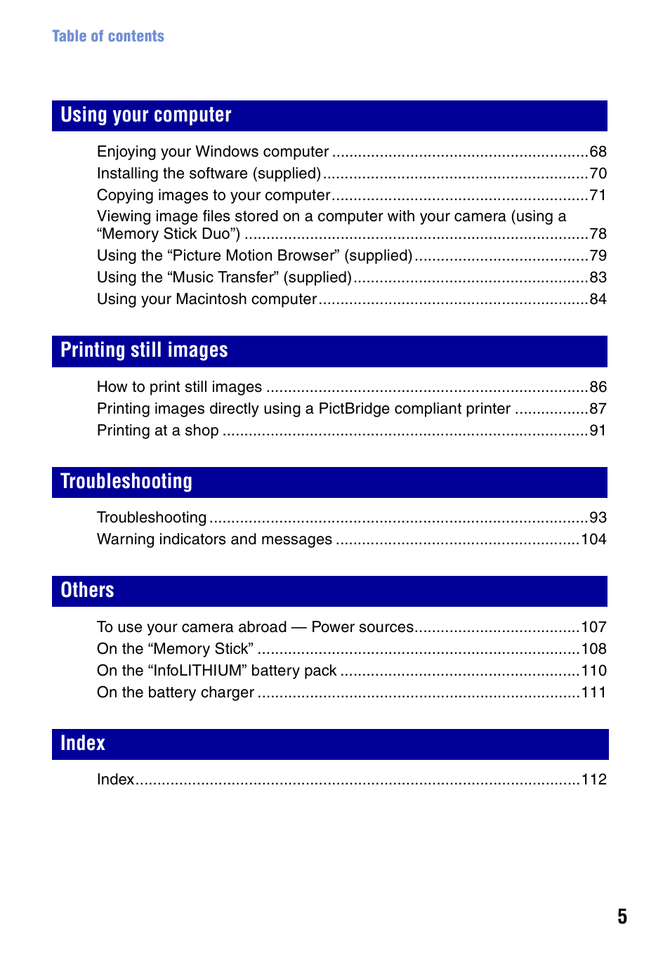 Sony DSC-T10 User Manual | Page 5 / 116