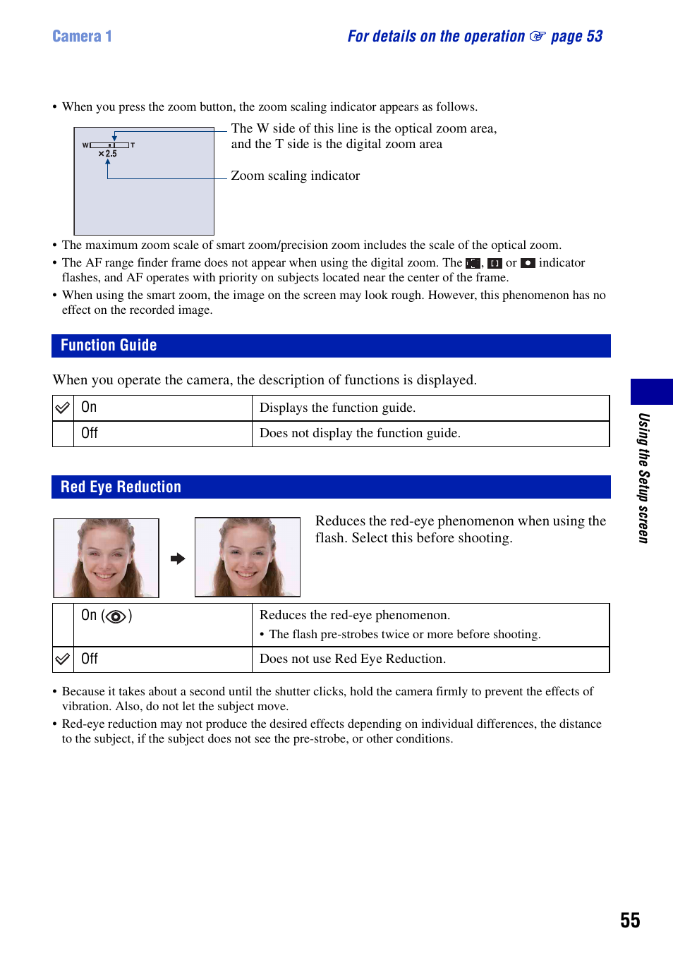 Function guide, Red eye reduction | Sony DSC-T10 User Manual | Page 55 / 116