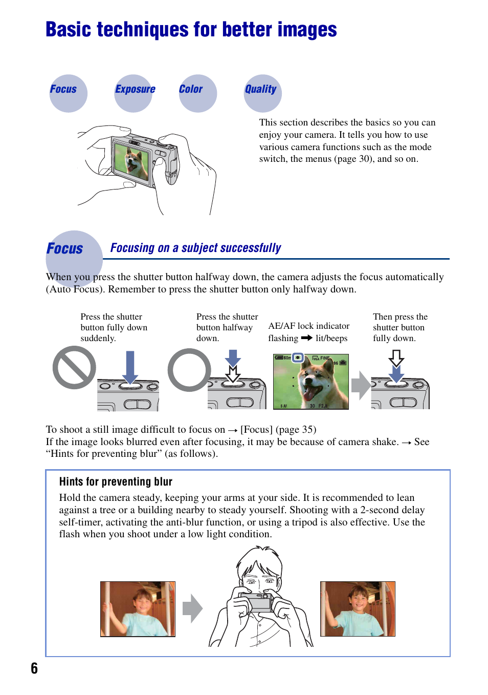 Basic techniques for better images, Focus, Focus – focusing on a subject successfully | Sony DSC-T10 User Manual | Page 6 / 116