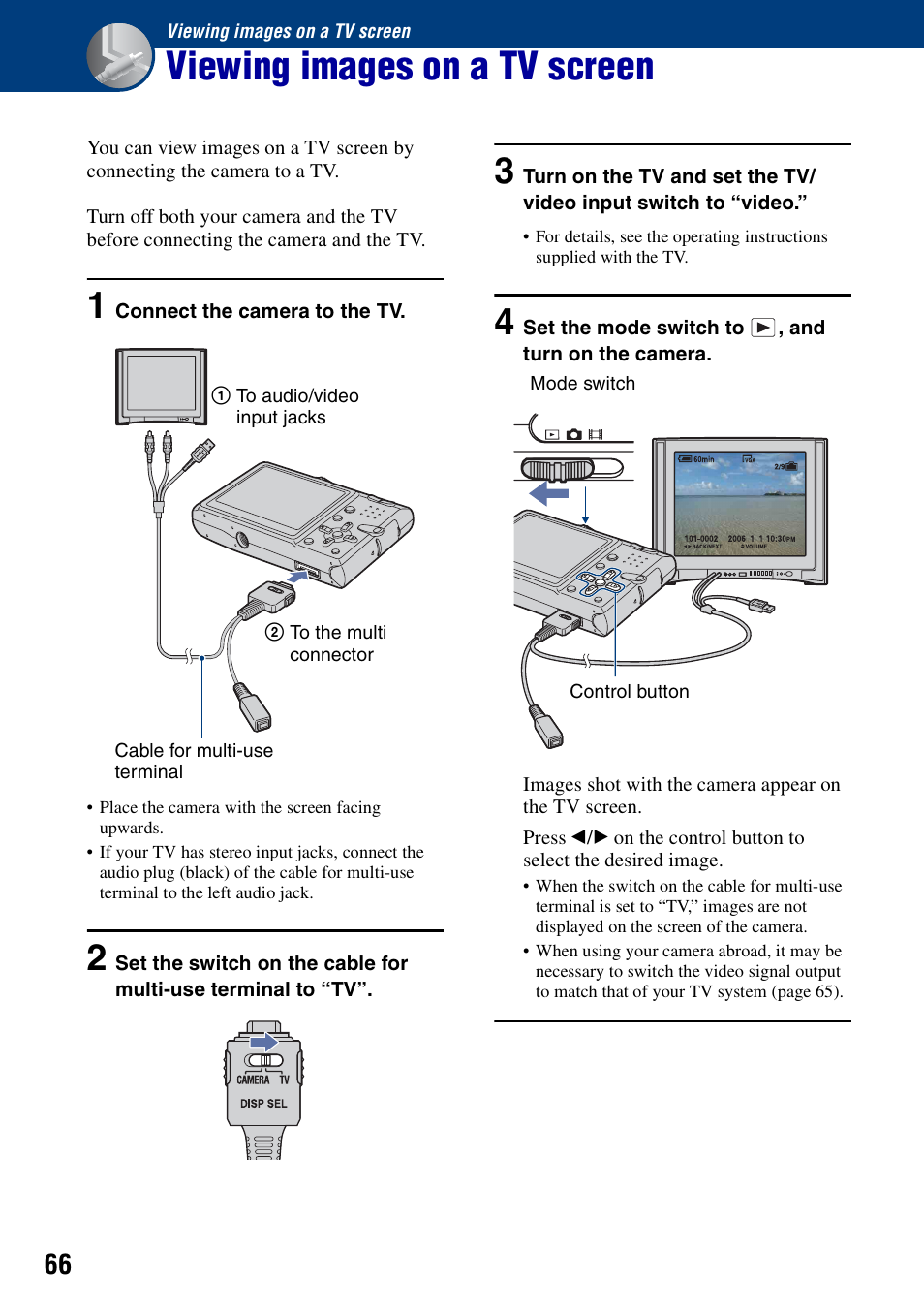 Viewing images on a tv screen | Sony DSC-T10 User Manual | Page 66 / 116
