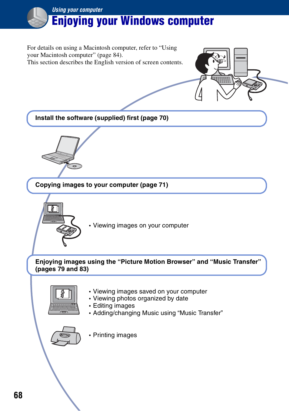 Using your computer, Enjoying your windows computer | Sony DSC-T10 User Manual | Page 68 / 116