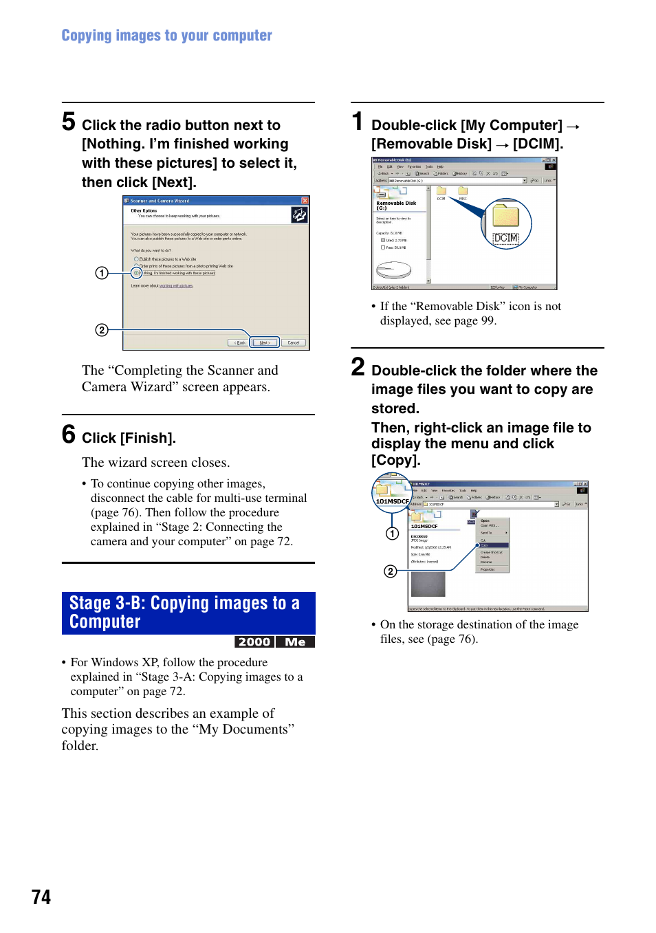 Stage 3-b: copying images to a computer | Sony DSC-T10 User Manual | Page 74 / 116