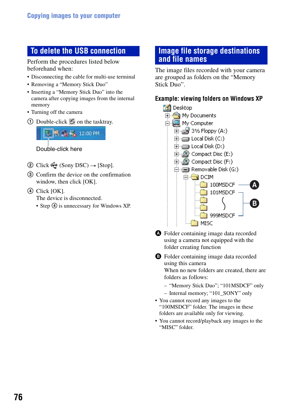 Image file storage destinations and file names | Sony DSC-T10 User Manual | Page 76 / 116