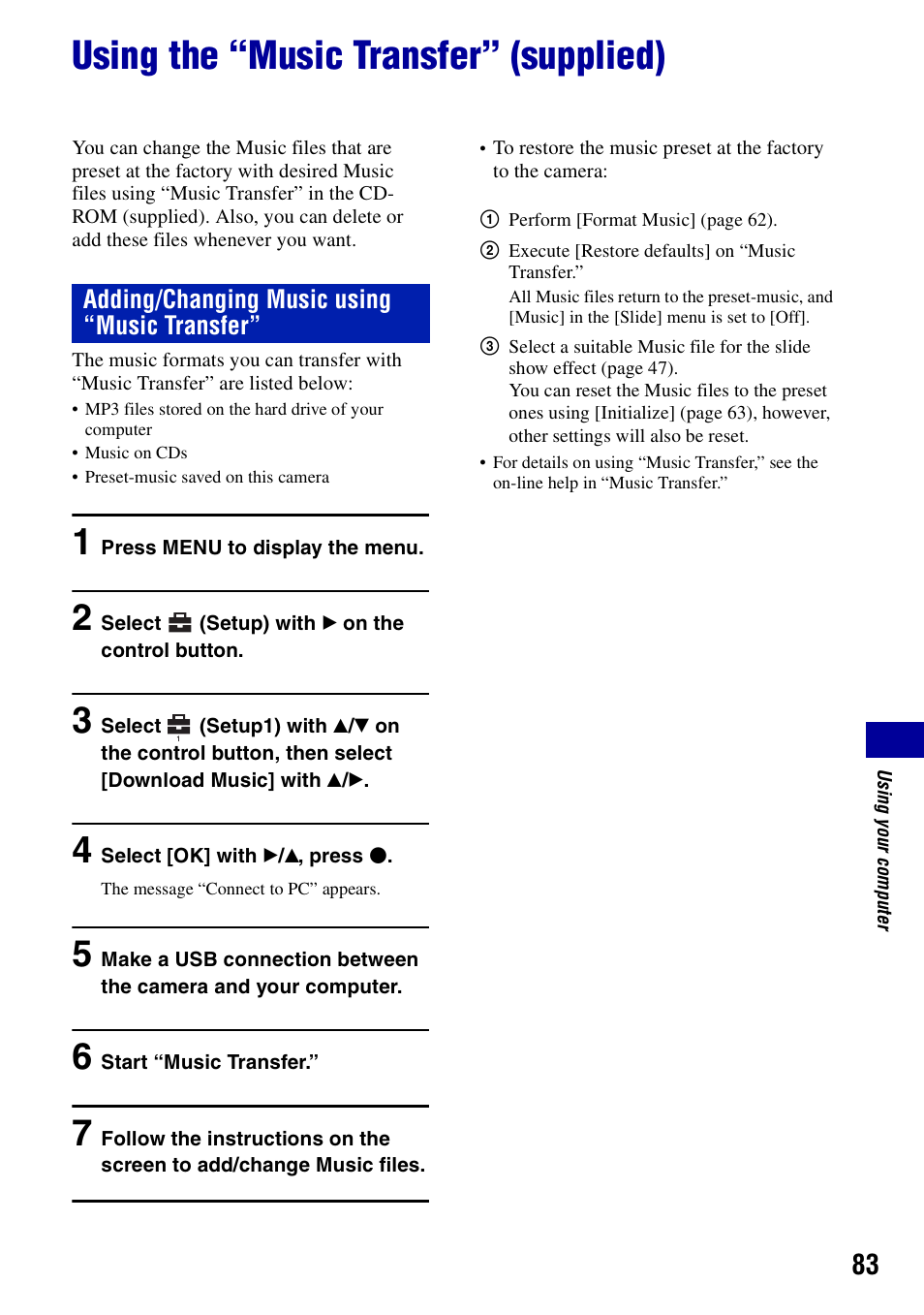 Using the “music transfer” (supplied) | Sony DSC-T10 User Manual | Page 83 / 116