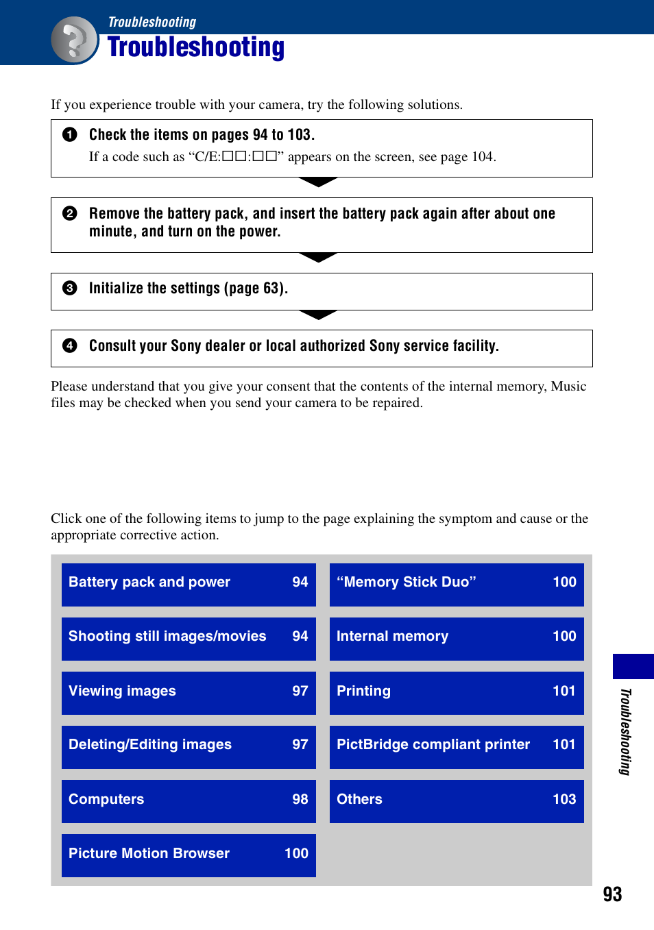 Troubleshooting | Sony DSC-T10 User Manual | Page 93 / 116