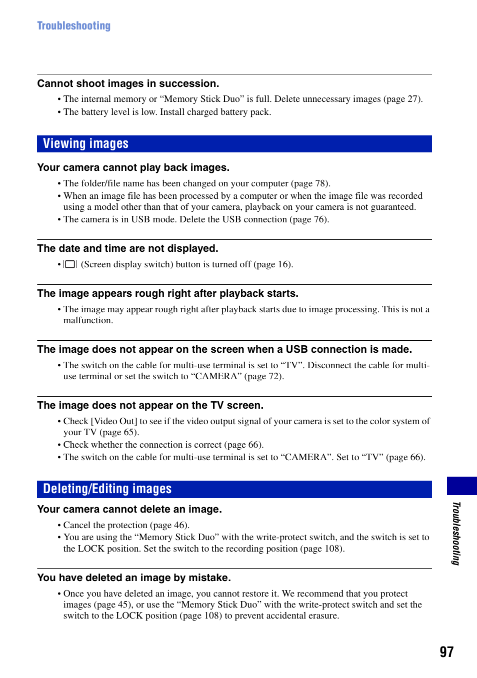 Viewing images, Deleting/editing images, Viewing images deleting/editing images | Sony DSC-T10 User Manual | Page 97 / 116