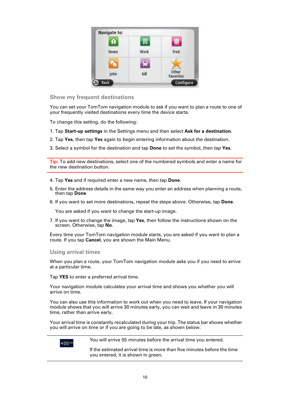 Show my frequent destinations, Using arrival times | Sony XA-NV100T User Manual | Page 10 / 63