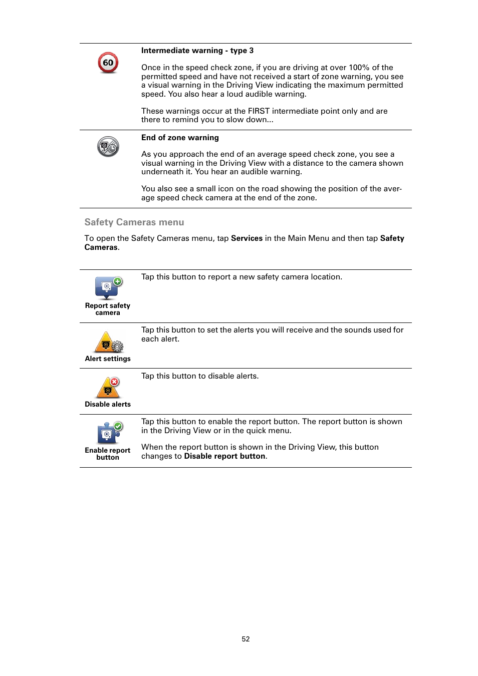 Safety cameras menu | Sony XA-NV100T User Manual | Page 52 / 63