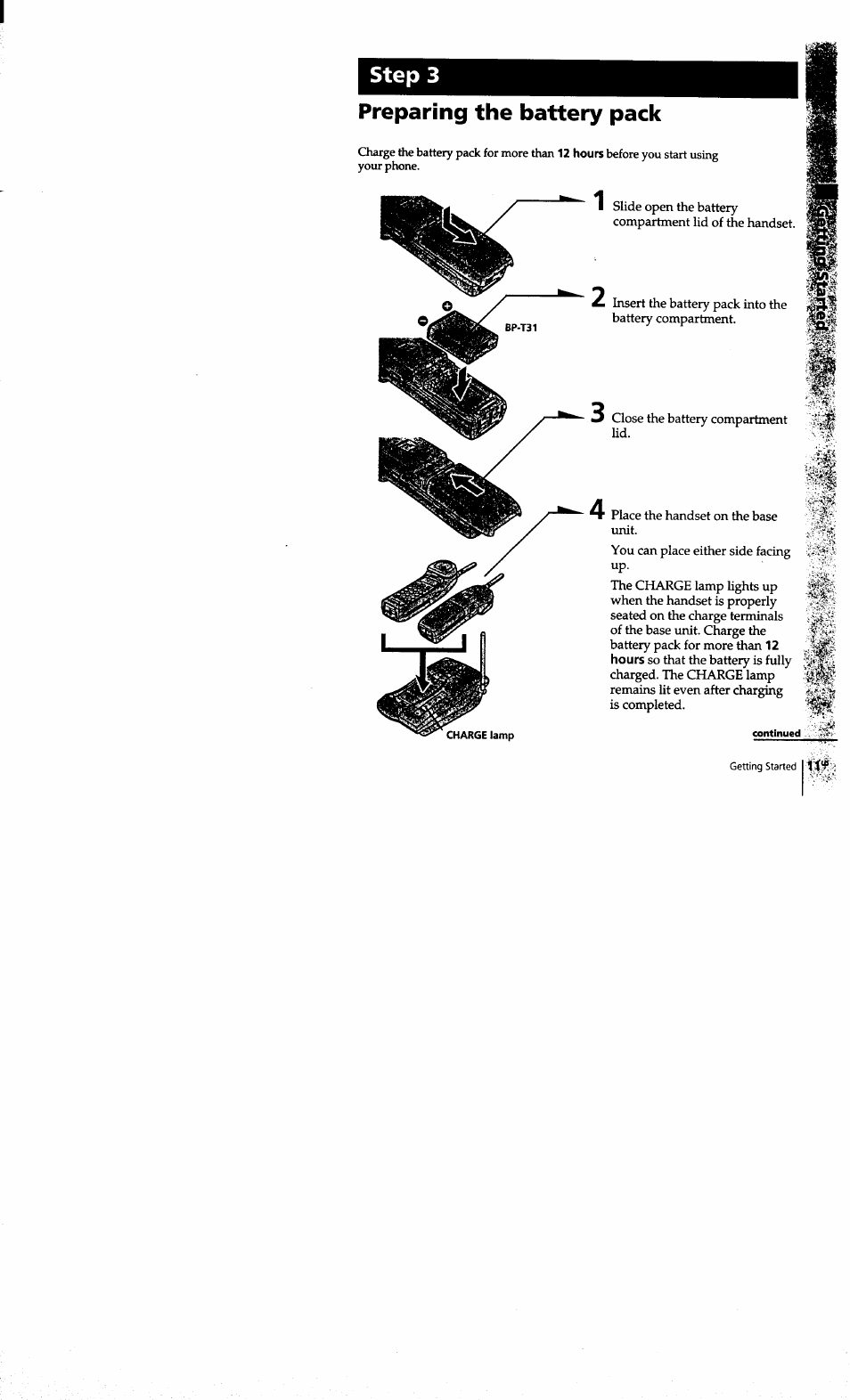 Preparing the battery pack, Step 3 | Sony SPP-S9101 User Manual | Page 11 / 94