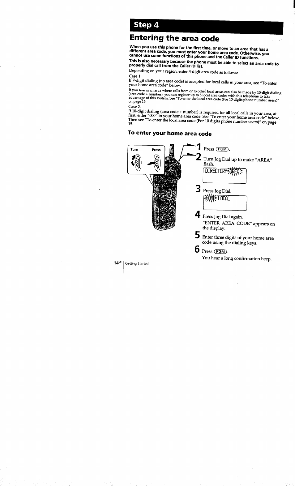 Entering the area code, To enter your home area code, Directorv=;jir | Step 4 | Sony SPP-S9101 User Manual | Page 14 / 94