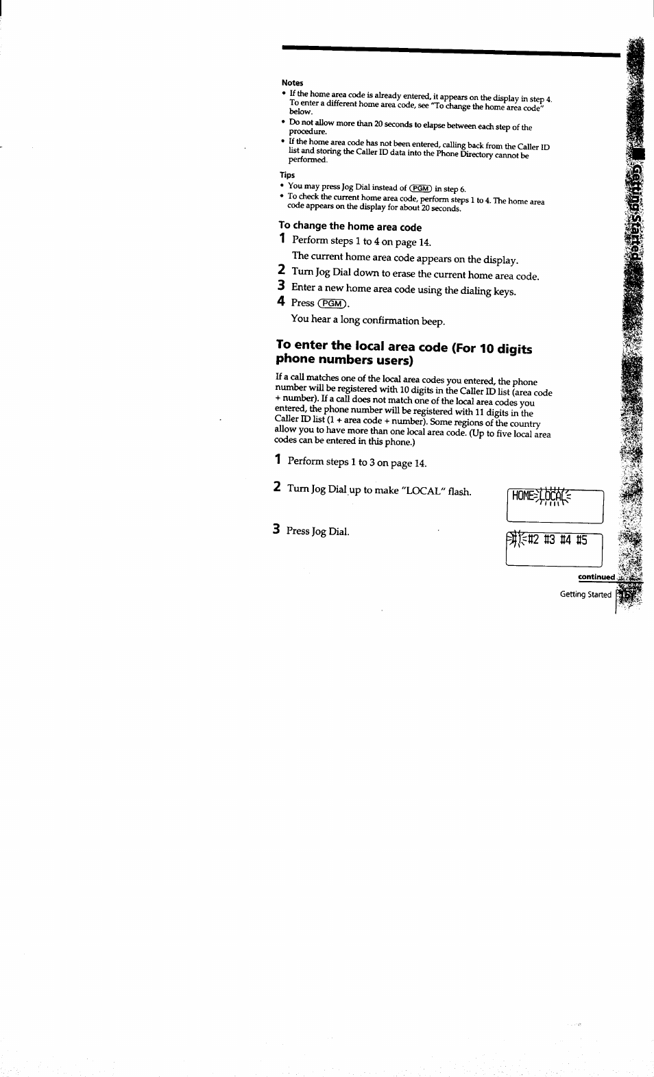 Notes, Tips, To change the home area code | Sony SPP-S9101 User Manual | Page 15 / 94