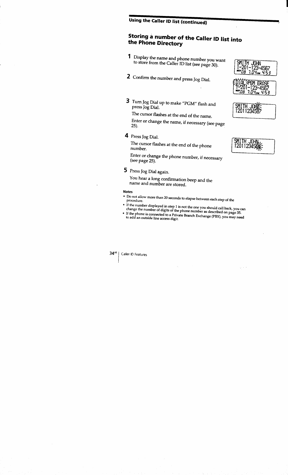 Using the caller id list (continued) | Sony SPP-S9101 User Manual | Page 34 / 94