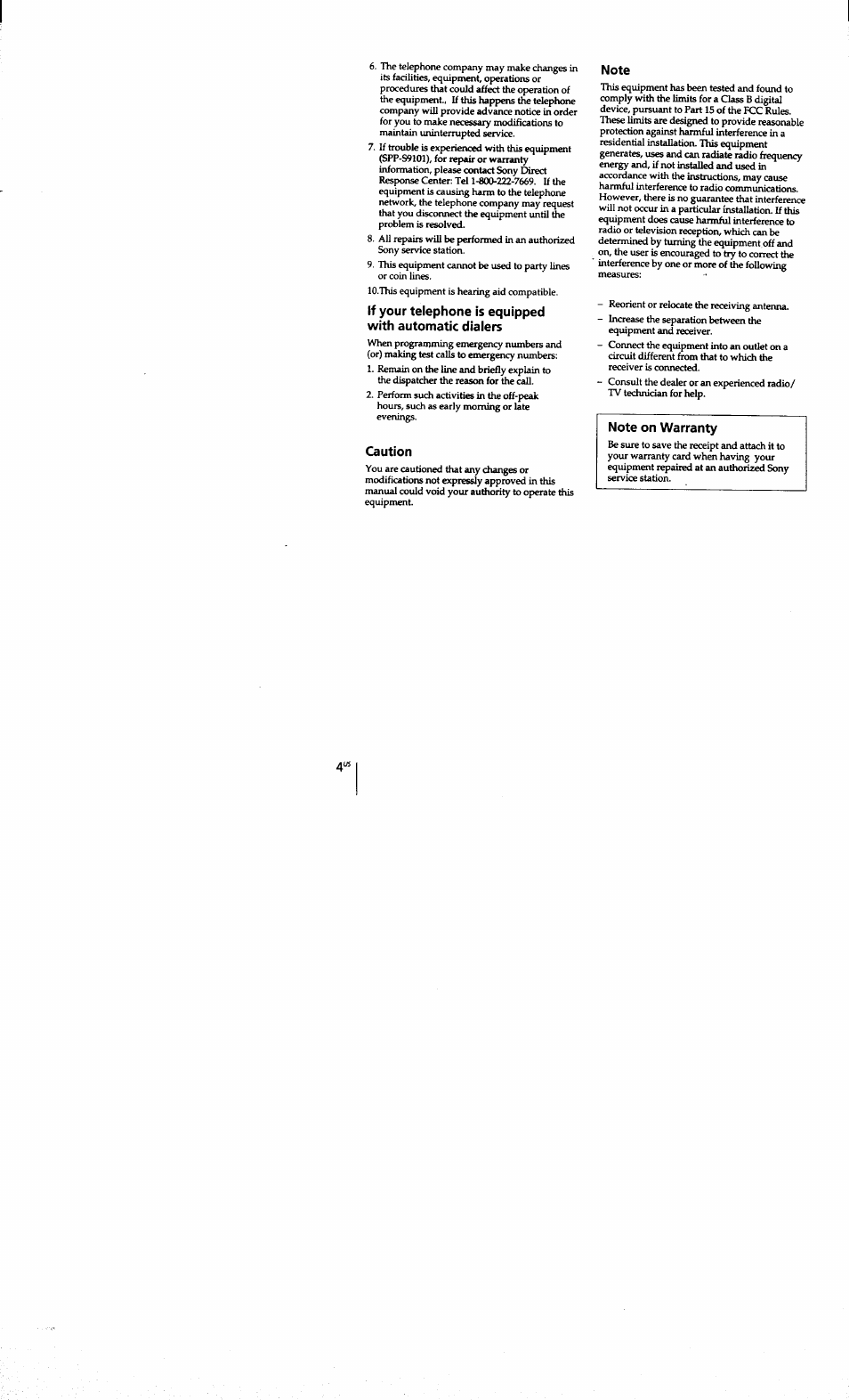 Caution, Note | Sony SPP-S9101 User Manual | Page 4 / 94