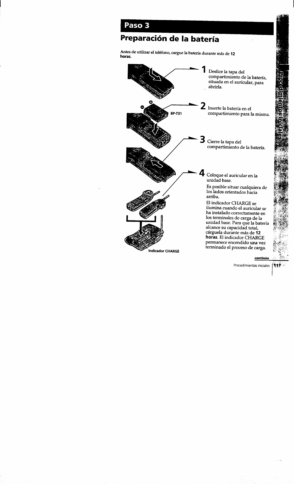Preparación de la batería, Paso 3 | Sony SPP-S9101 User Manual | Page 57 / 94