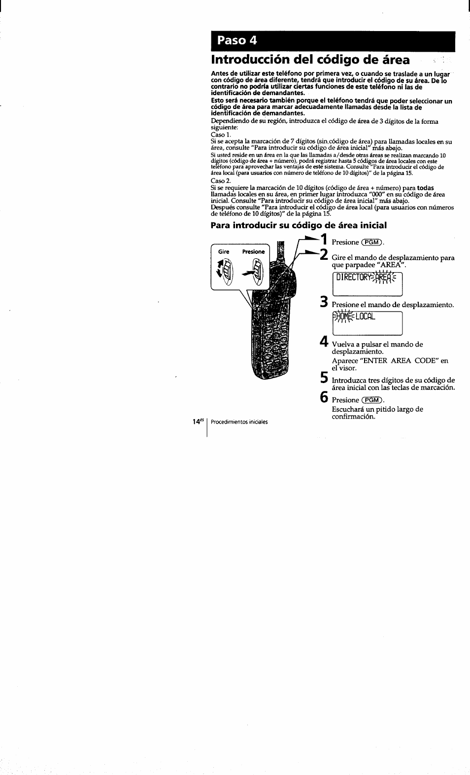 Introducción del código de área, Para introducir su código de área inicial, Paso 4 | Sony SPP-S9101 User Manual | Page 60 / 94