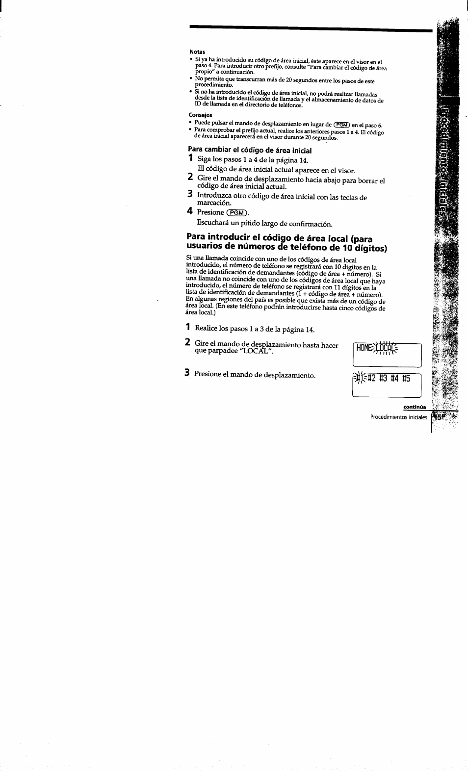 Notas, Para cambiar el código de área inicial | Sony SPP-S9101 User Manual | Page 61 / 94