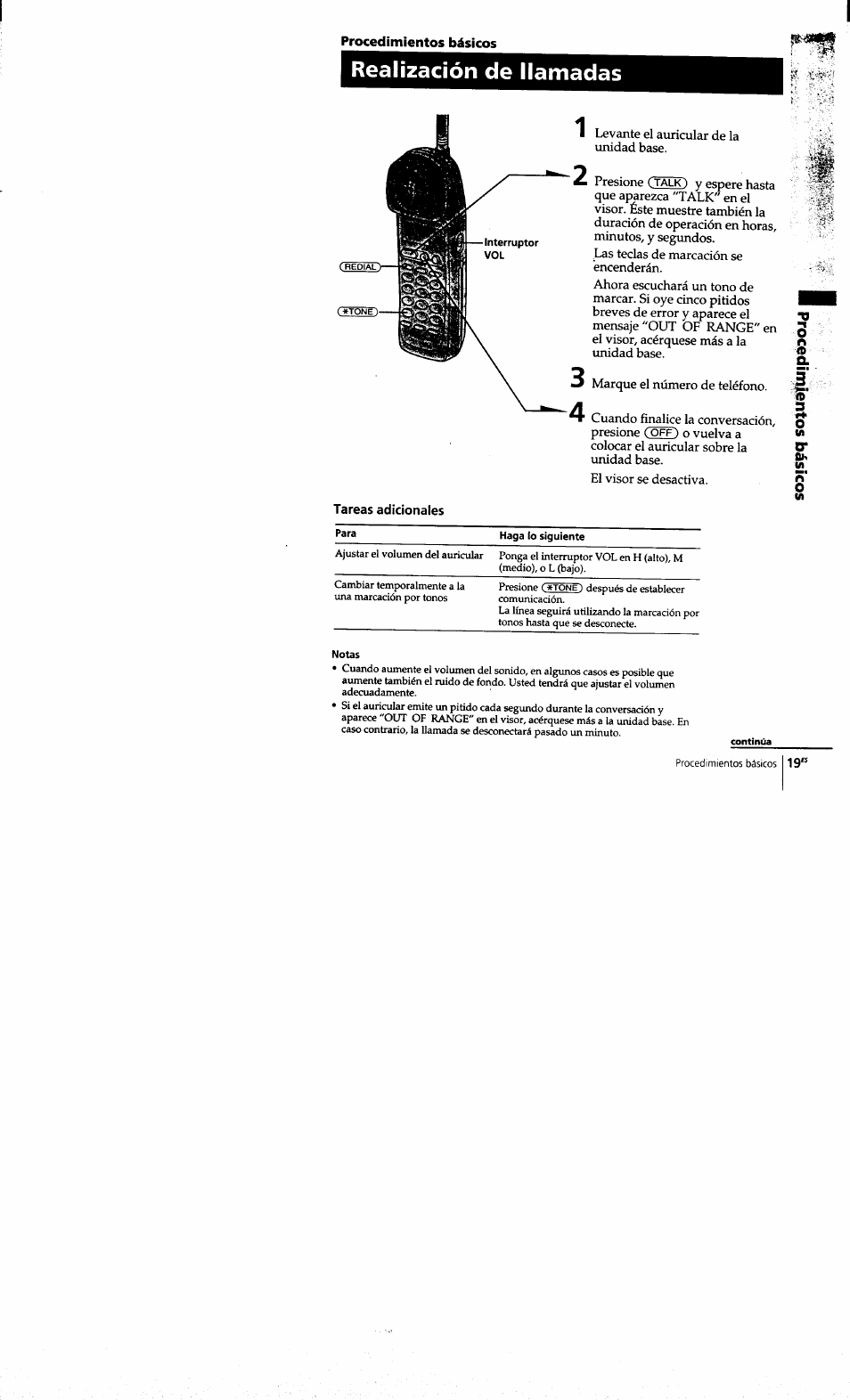 Procedimientos básicos, Realización de llamadas | Sony SPP-S9101 User Manual | Page 65 / 94