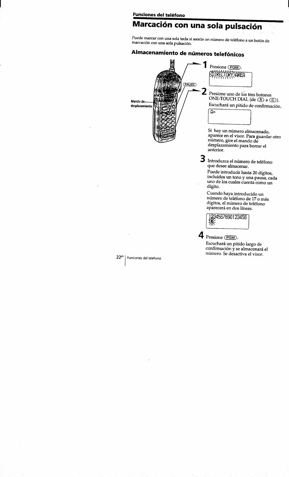 Funciones del teléfono, Marcación con una sola pulsación, Almacenamiento de números telefónicos | Sony SPP-S9101 User Manual | Page 68 / 94