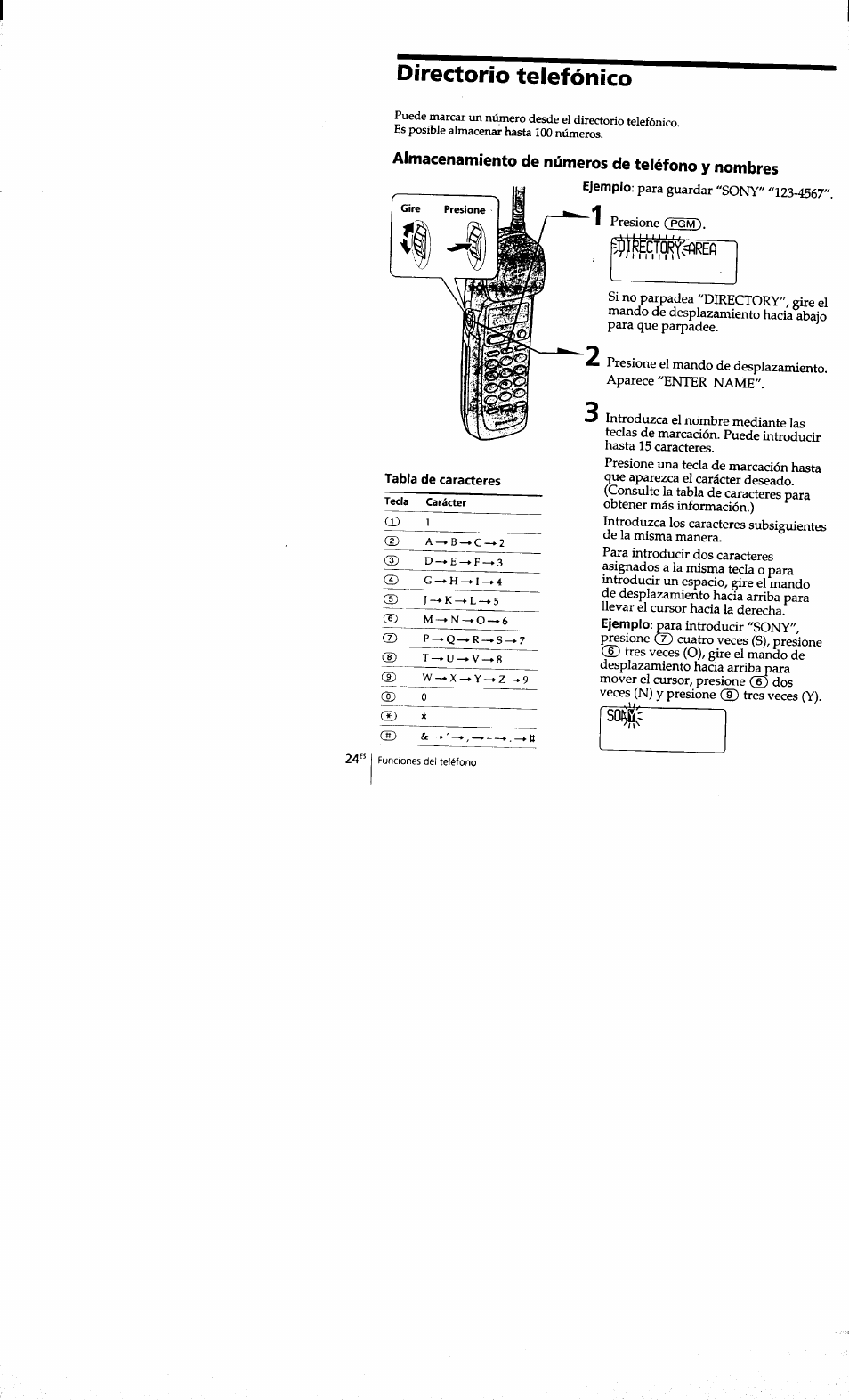 Directorio telefónico, Almacenamiento de números de teléfono y nombres, Sbpm | Sony SPP-S9101 User Manual | Page 70 / 94