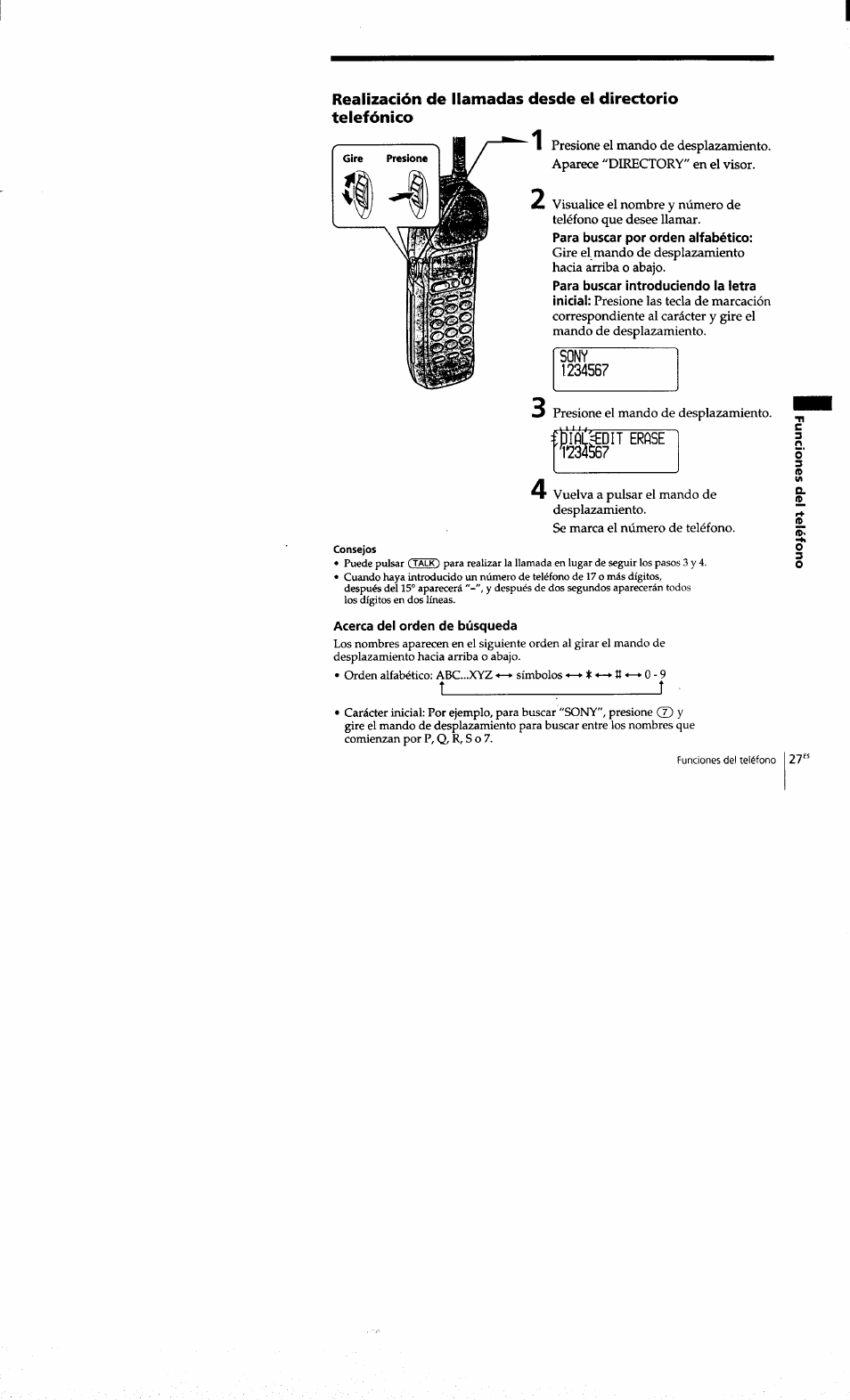 Erfise, Consejos, Acerca del orden de búsqueda | Sony SPP-S9101 User Manual | Page 73 / 94