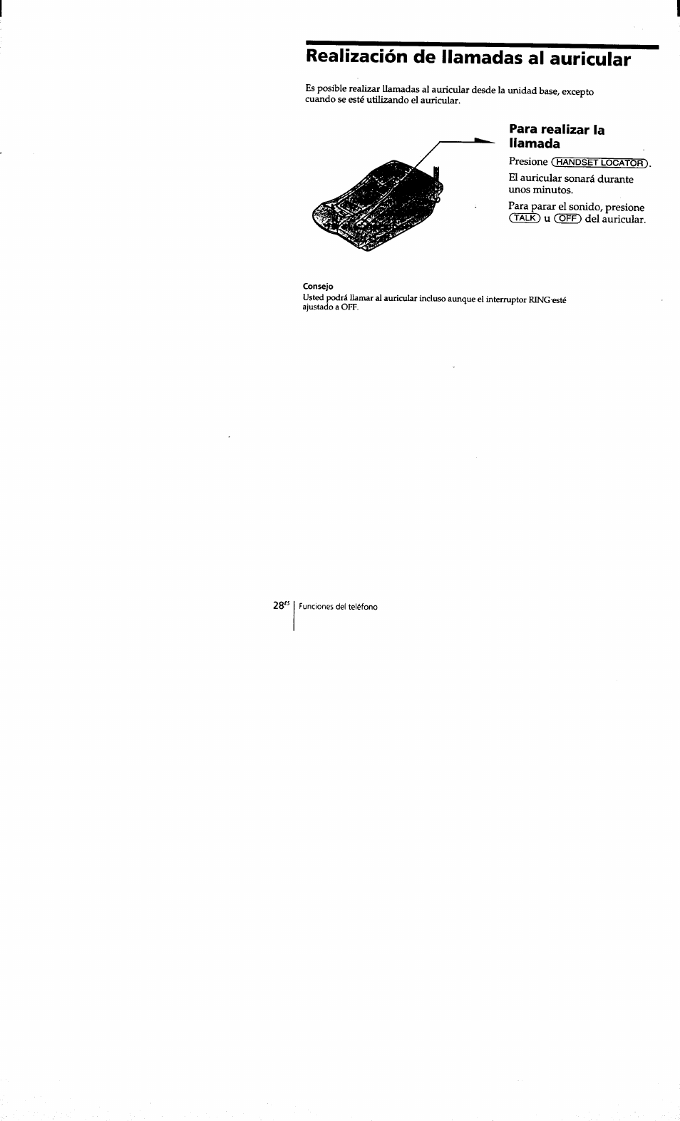 Realización de llamadas al auricular, Para realizar la llamada | Sony SPP-S9101 User Manual | Page 74 / 94