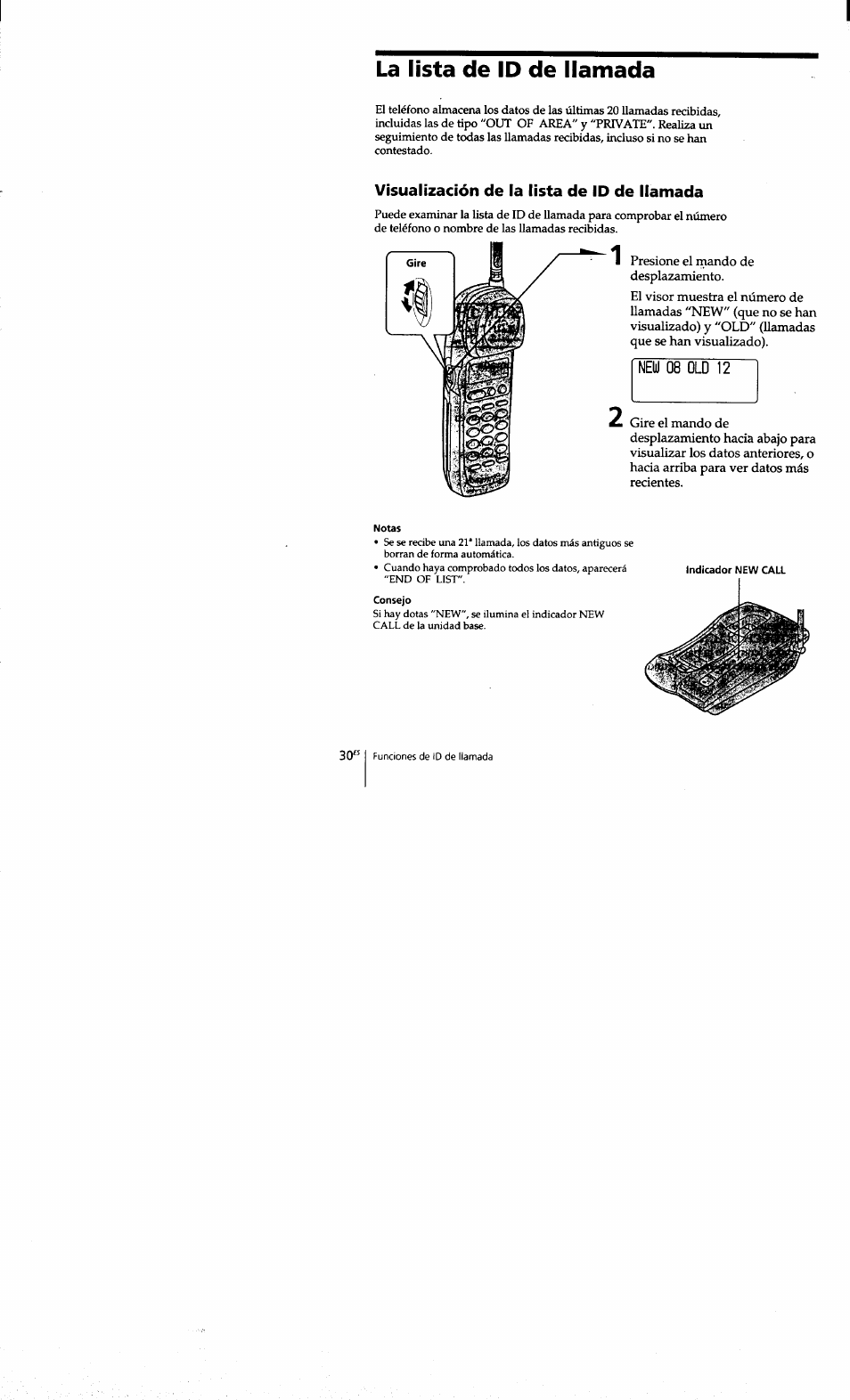 La lista de id de llamada, Visualización de la lista de id de llamada | Sony SPP-S9101 User Manual | Page 76 / 94