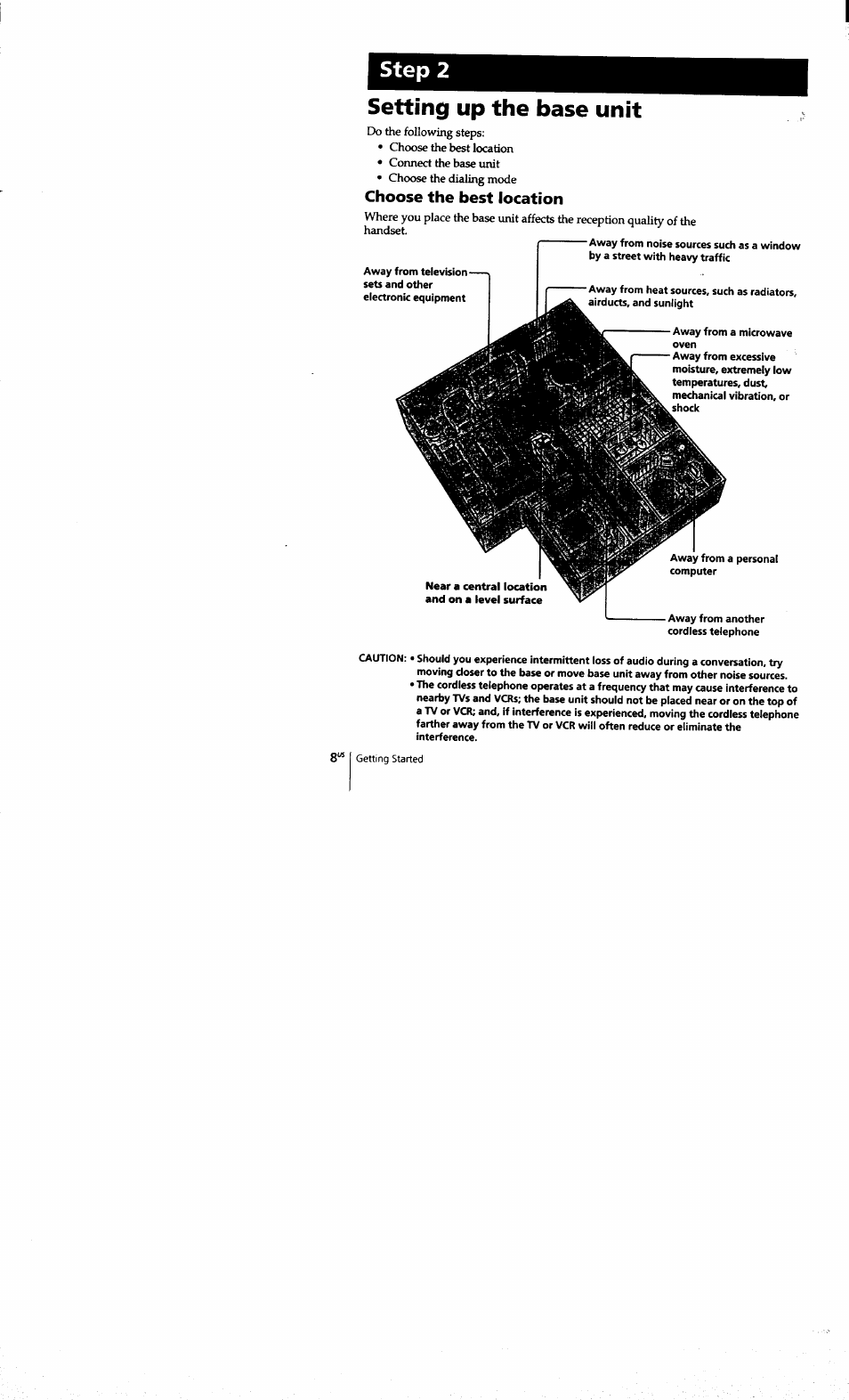 Setting up the base unit, Choose the best location, Step 2 | Sony SPP-S9101 User Manual | Page 8 / 94