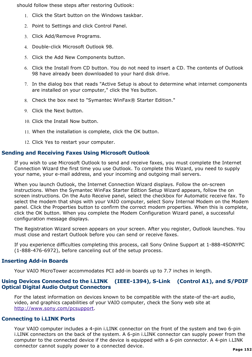 Sony PCV-E308DS User Manual | Page 152 / 1141