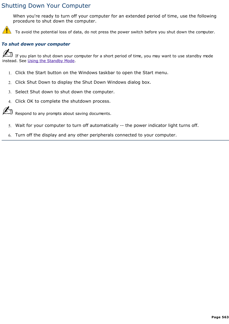 Shutting down your computer | Sony PCV-E308DS User Manual | Page 563 / 1141