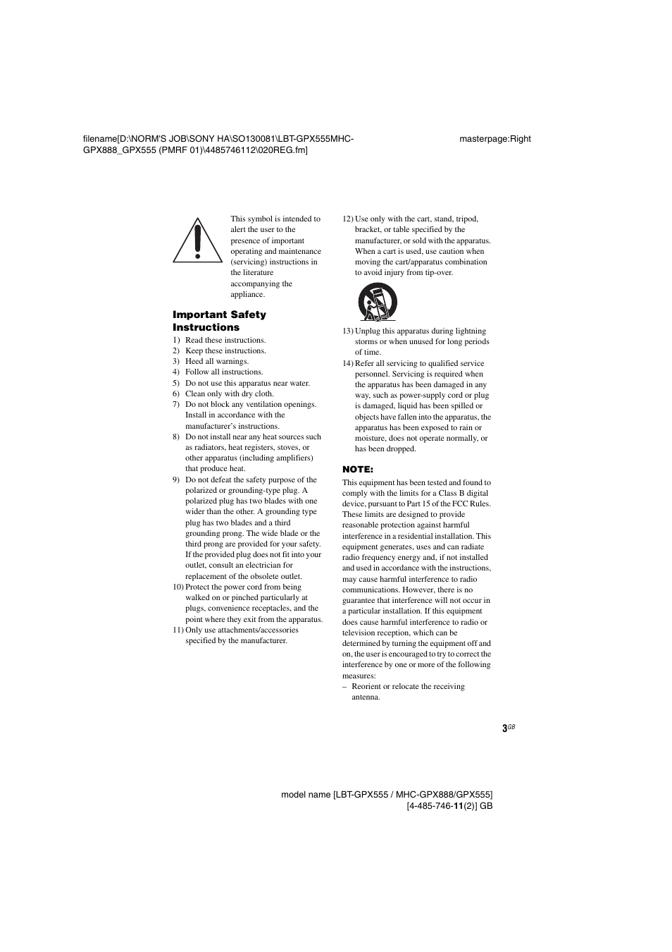 Sony LBT-GPX555 User Manual | Page 3 / 48