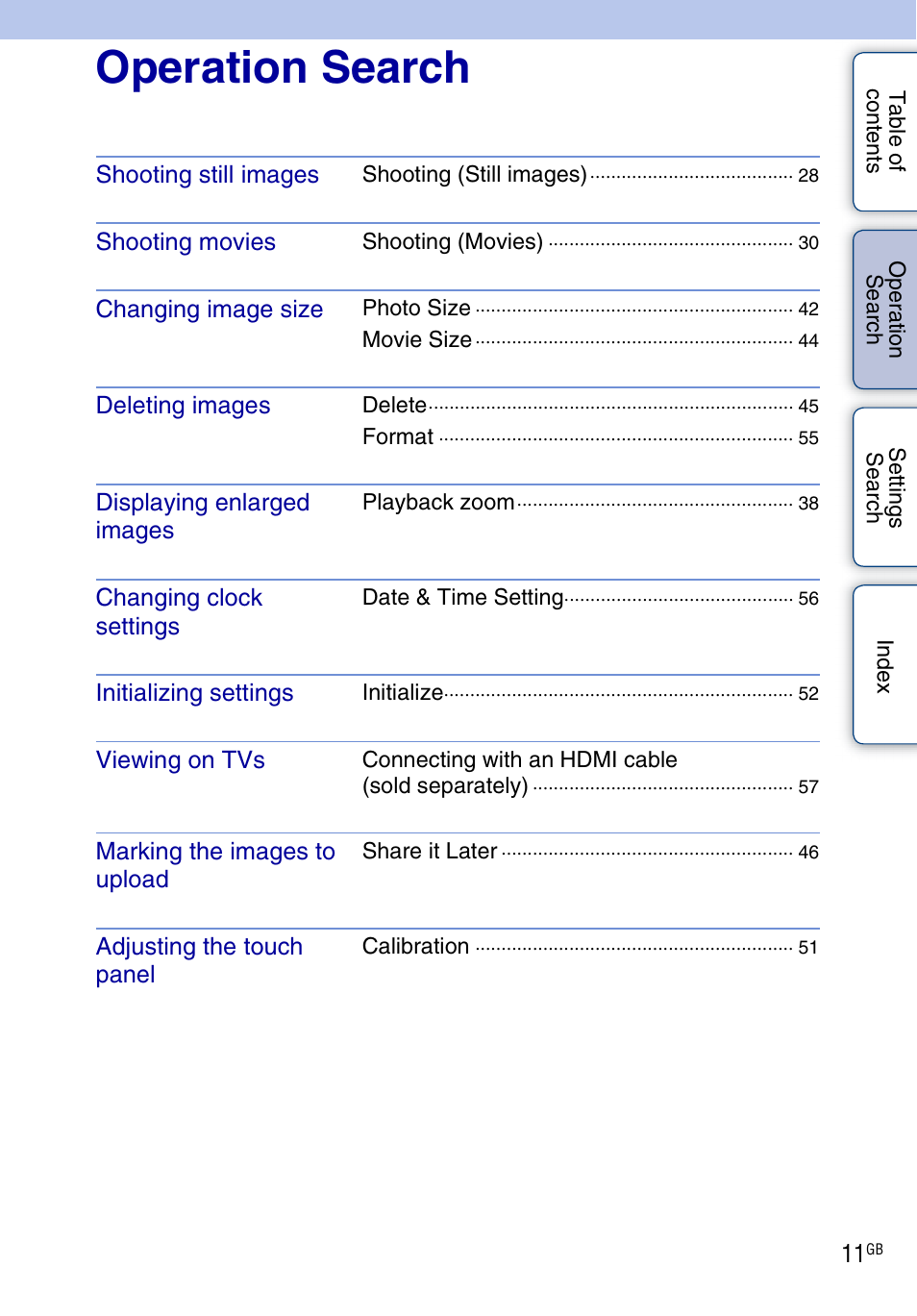 Operation search, Tion | Sony bloggie MHS-TS22 User Manual | Page 11 / 70