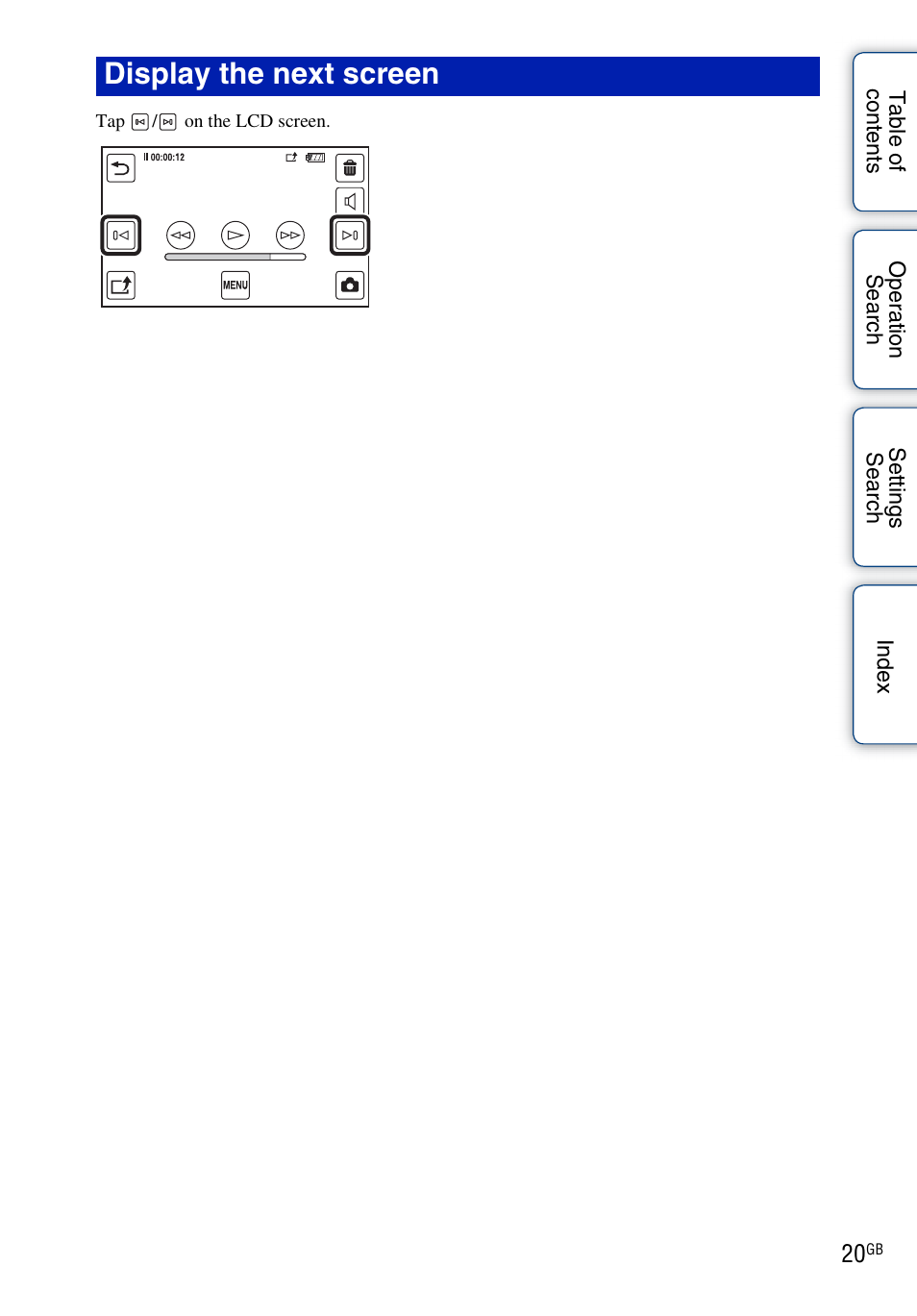 Display the next screen | Sony bloggie MHS-TS22 User Manual | Page 20 / 70