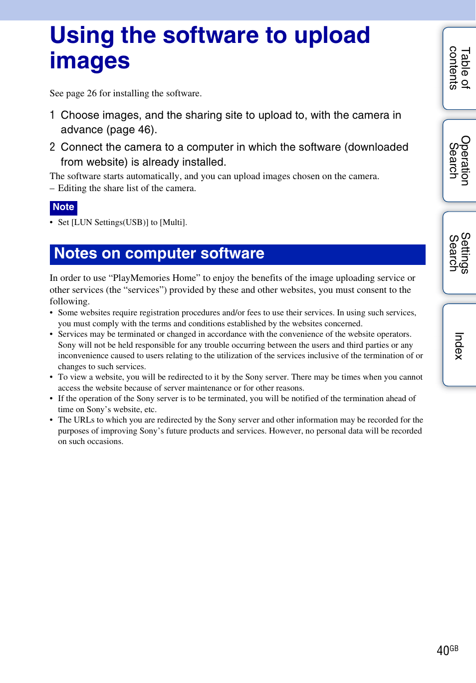 Using the software to upload images | Sony bloggie MHS-TS22 User Manual | Page 40 / 70