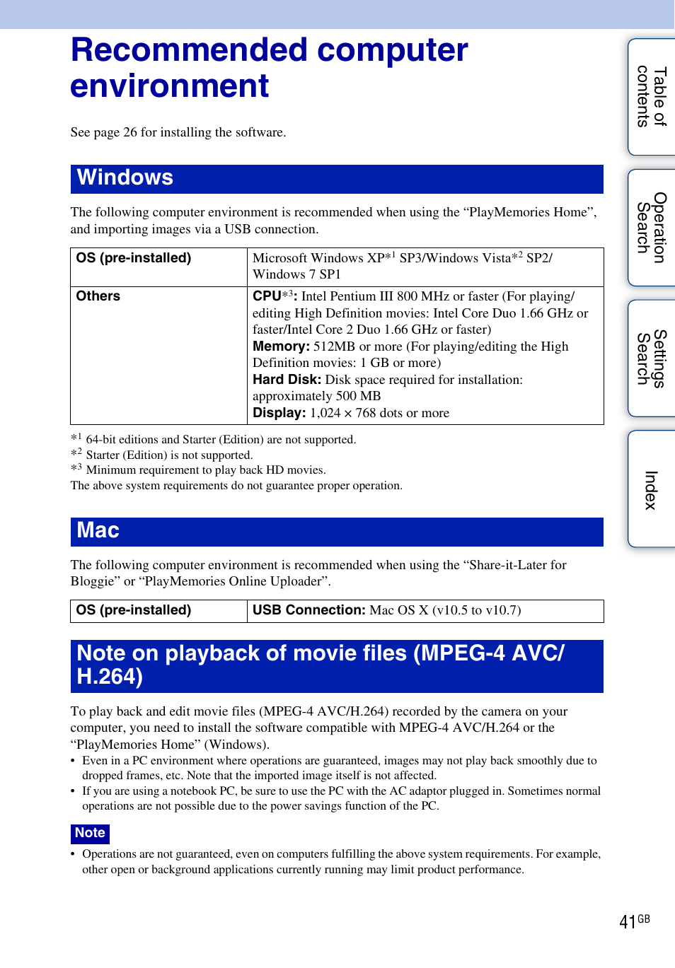 Recommended computer environment, Windows | Sony bloggie MHS-TS22 User Manual | Page 41 / 70