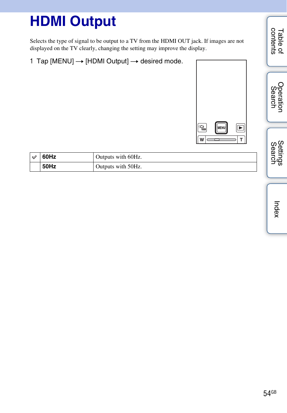 Hdmi output | Sony bloggie MHS-TS22 User Manual | Page 54 / 70