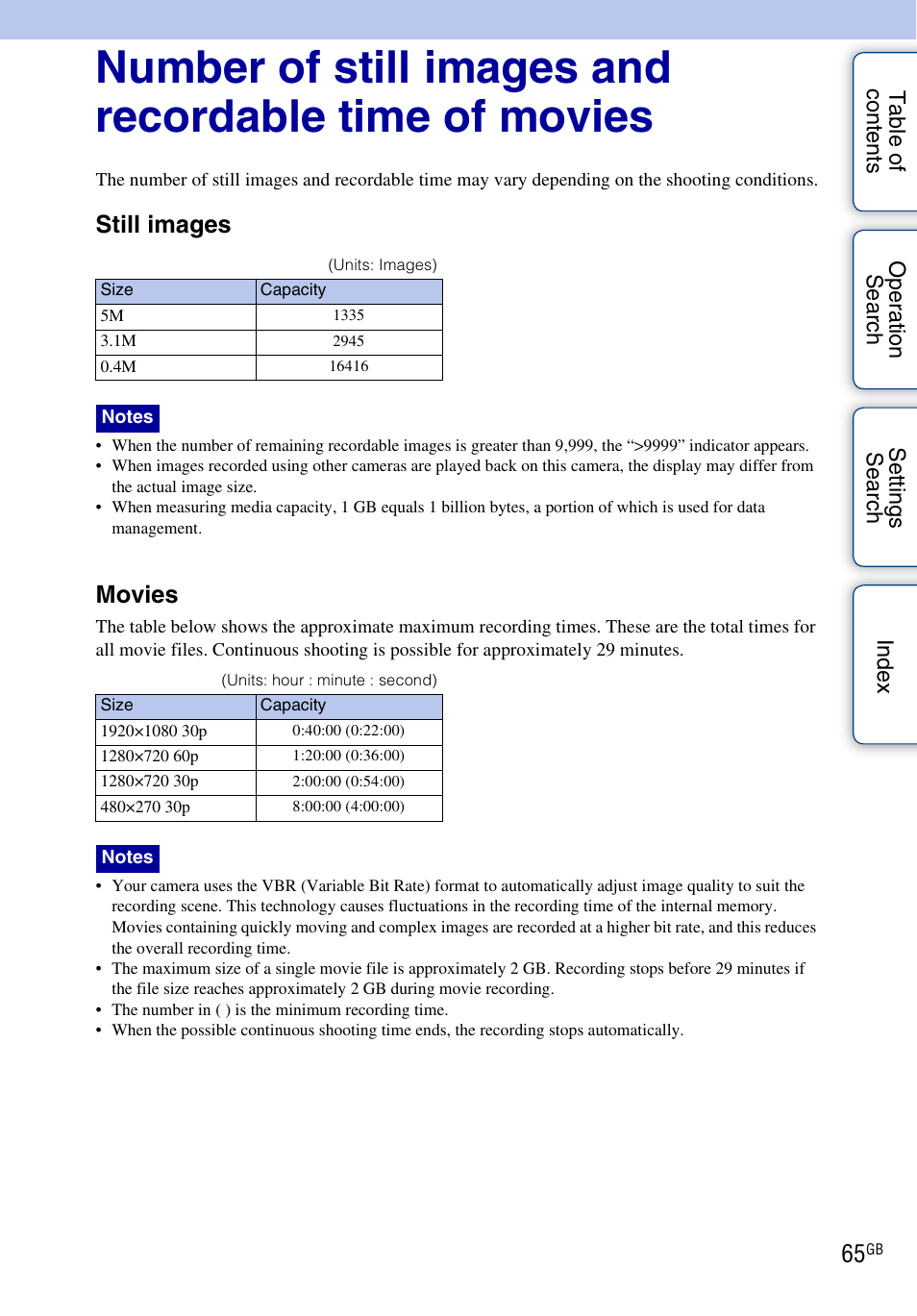 Still images, Movies | Sony bloggie MHS-TS22 User Manual | Page 65 / 70