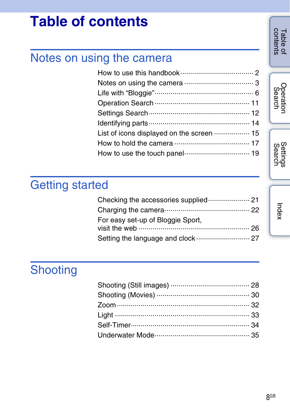 Sony bloggie MHS-TS22 User Manual | Page 8 / 70