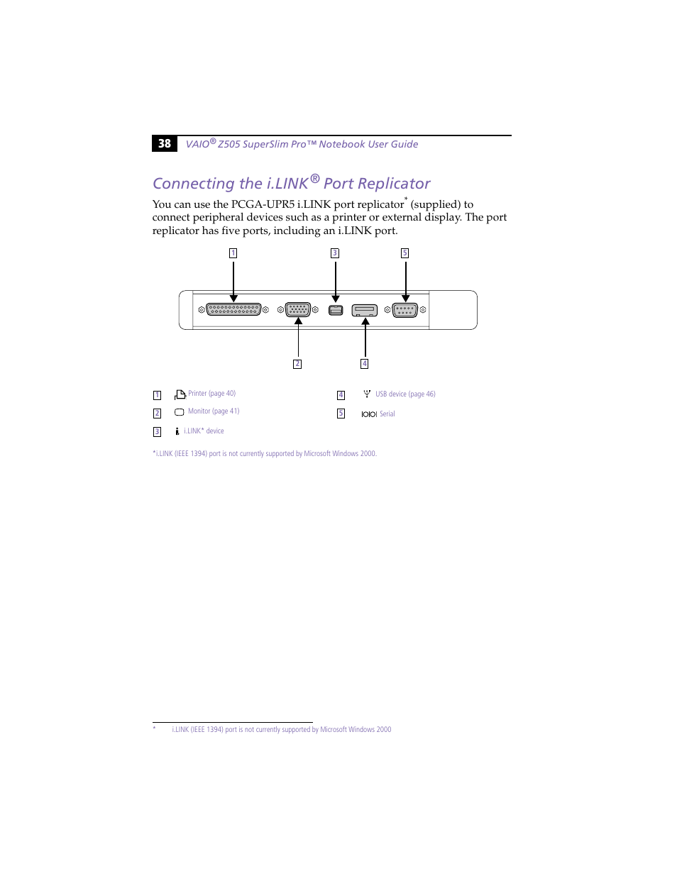 Connecting the i.link® port replicator, Connecting the i.link, Port replicator | Sony PCG-Z505HSK User Manual | Page 48 / 78