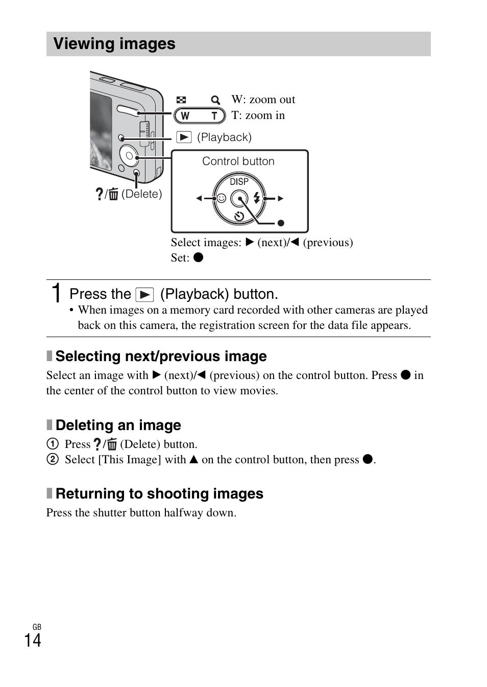 Viewing images | Sony DSC-W570 User Manual | Page 14 / 52