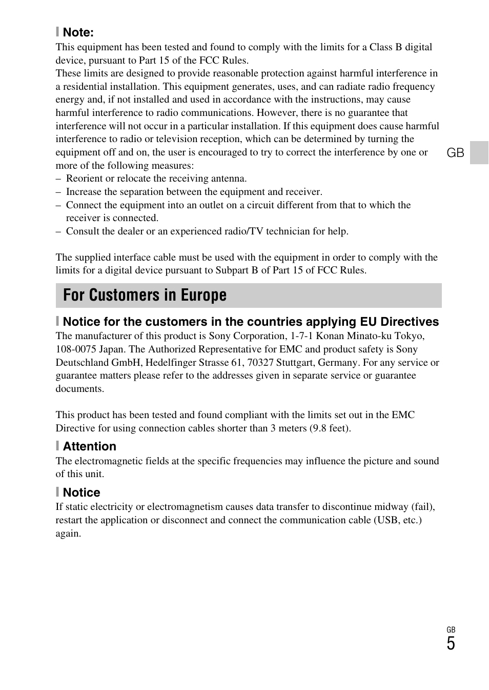 For customers in europe | Sony DSC-W570 User Manual | Page 5 / 52