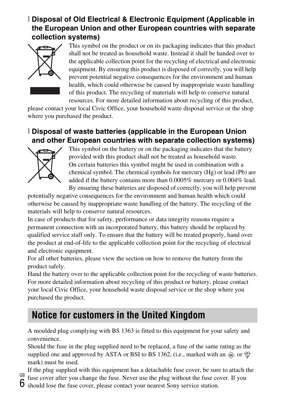 Notice for customers in the united kingdom | Sony DSC-W570 User Manual | Page 6 / 52