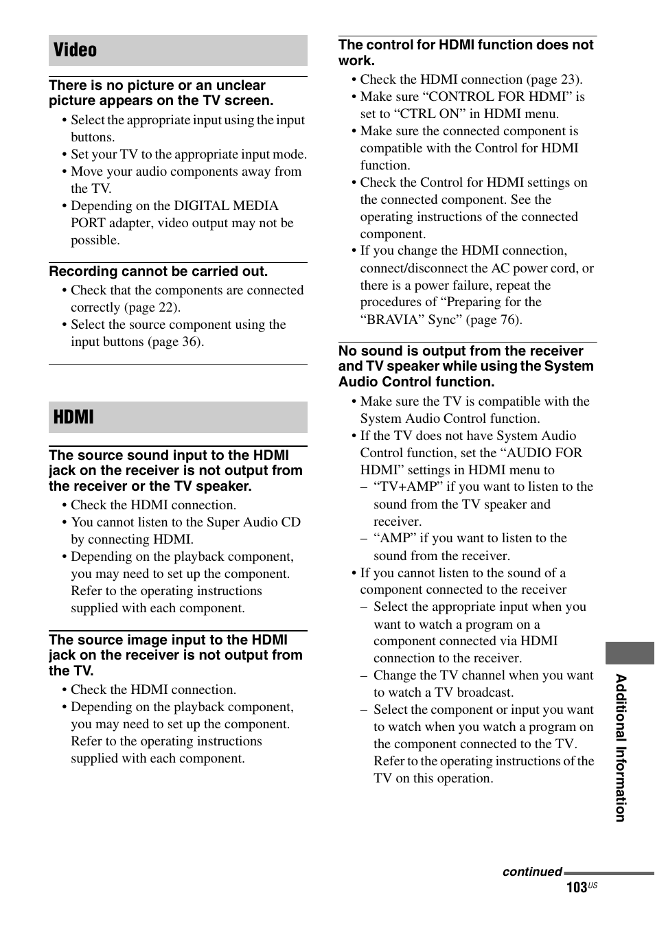 Video hdmi | Sony STR-DH700 User Manual | Page 103 / 108