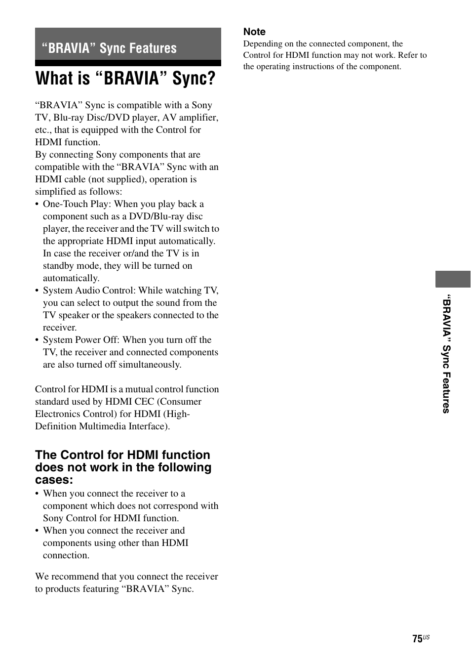 Bravia” sync features, What is “bravia” sync | Sony STR-DH700 User Manual | Page 75 / 108