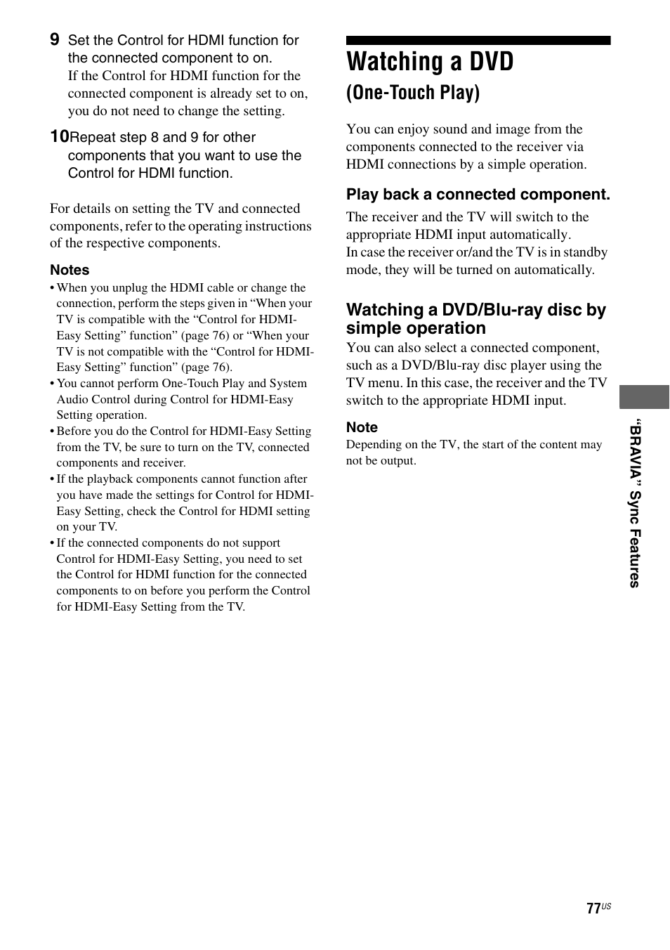 Watching a dvd (one-touch play), Watching a dvd, One-touch play) | Sony STR-DH700 User Manual | Page 77 / 108