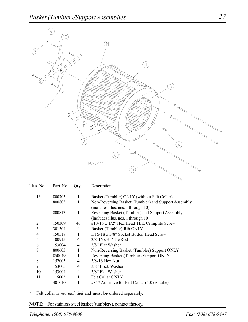 Basket (tumbler)/support assemblies | American Dryer Corp. ADE-30S User Manual | Page 29 / 59