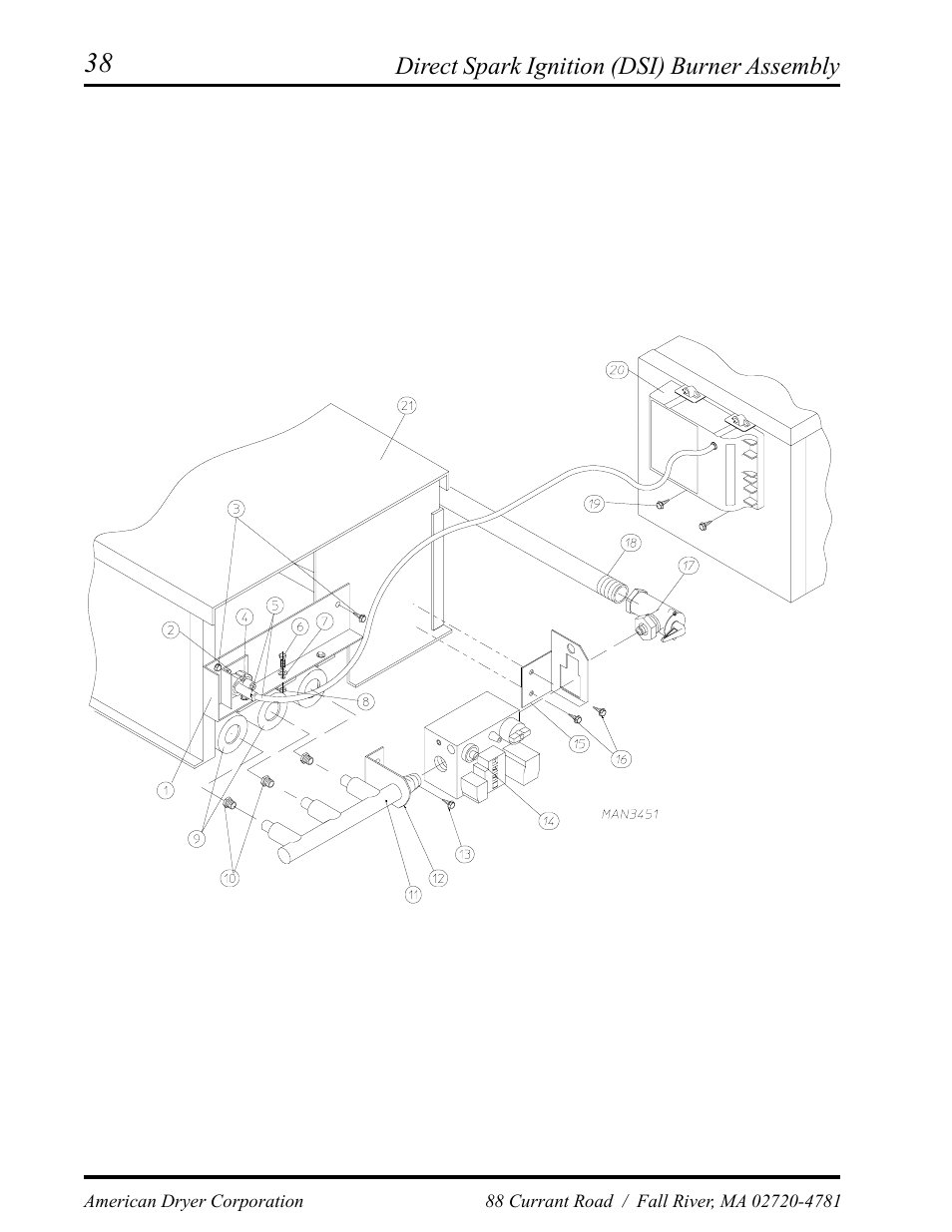 Direct spark ignition (dsi) burner assembly , 39 | American Dryer Corp. ADE-30S User Manual | Page 40 / 59