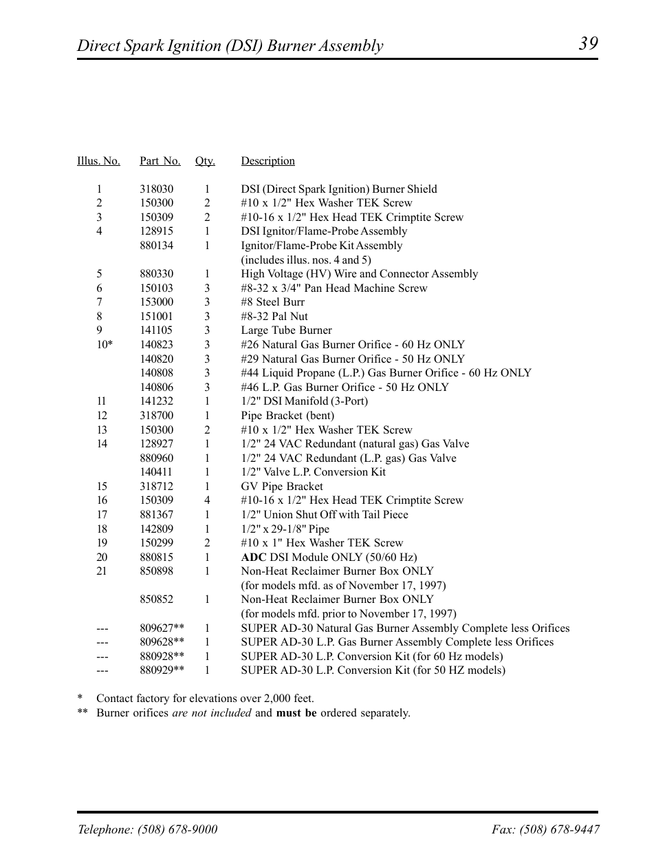 Direct spark ignition (dsi) burner assembly | American Dryer Corp. ADE-30S User Manual | Page 41 / 59