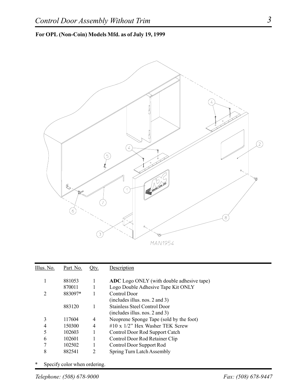 Control door assembly without trim | American Dryer Corp. ADE-30S User Manual | Page 5 / 59