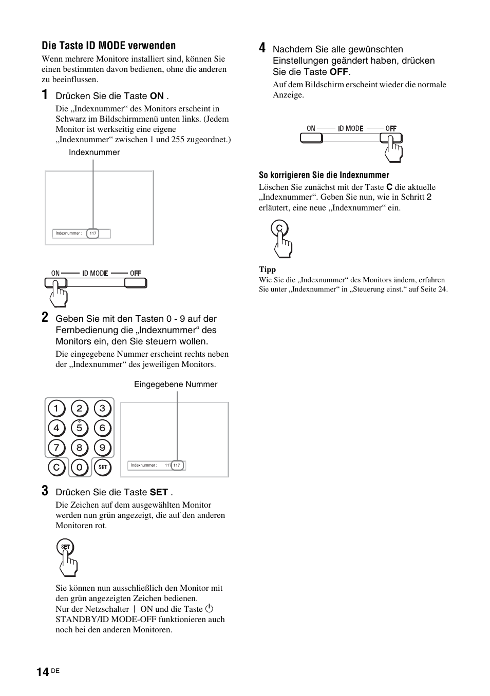 Die taste id mode verwenden | Sony FWD-S42E1 User Manual | Page 128 / 255